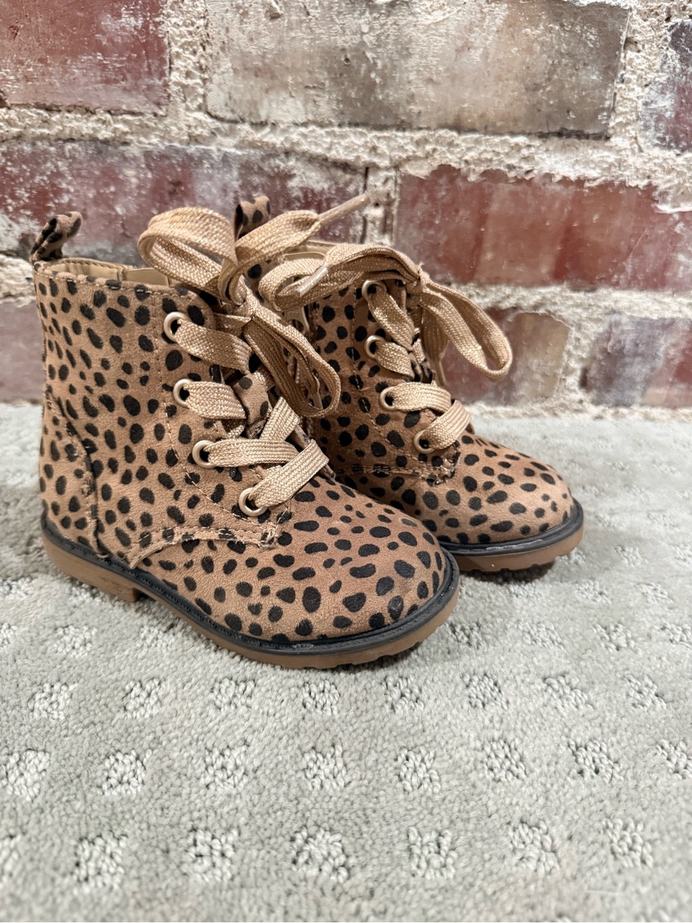 Cat & Jack Tan Leopard-Print Lace-Up Kids Boots